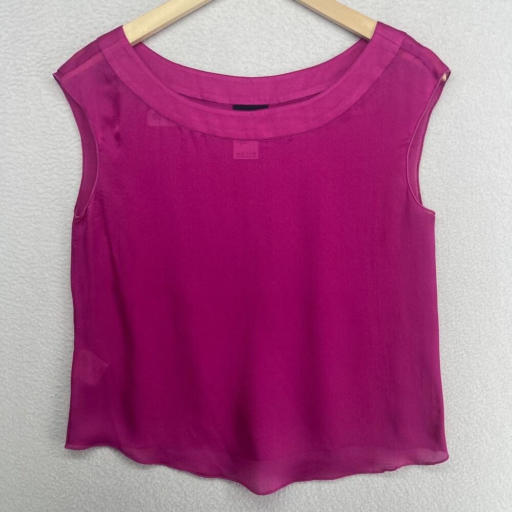 GIORGIO ARMANI Top 40 S Silk Chiffon Sheer Sleeveless Scoop Neck Shell Pink